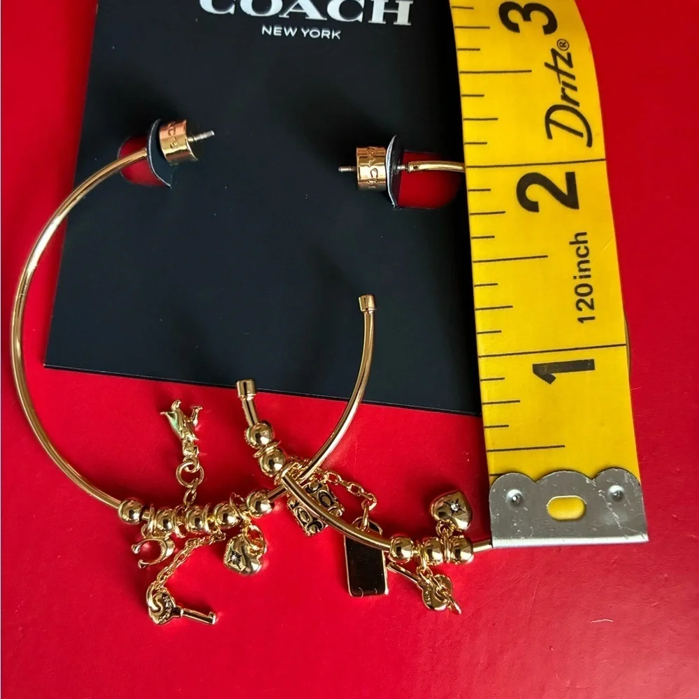 COACH Earrings,Coach Gold Hoop Earrings with Charms
